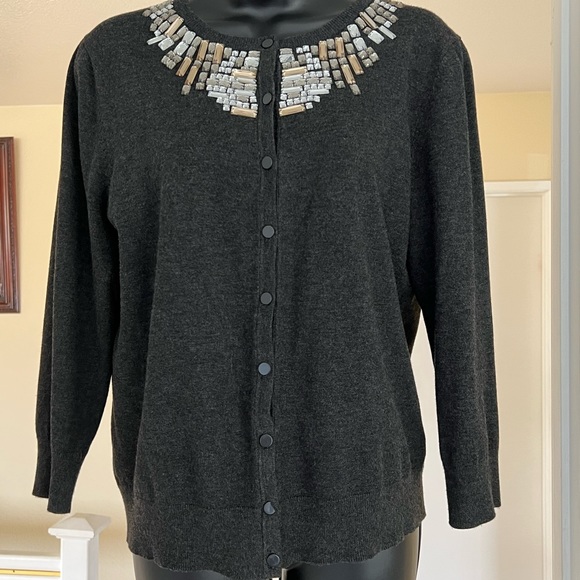 Women’s sweater with bling detail around neckline, button down. - Picture 2 of 7